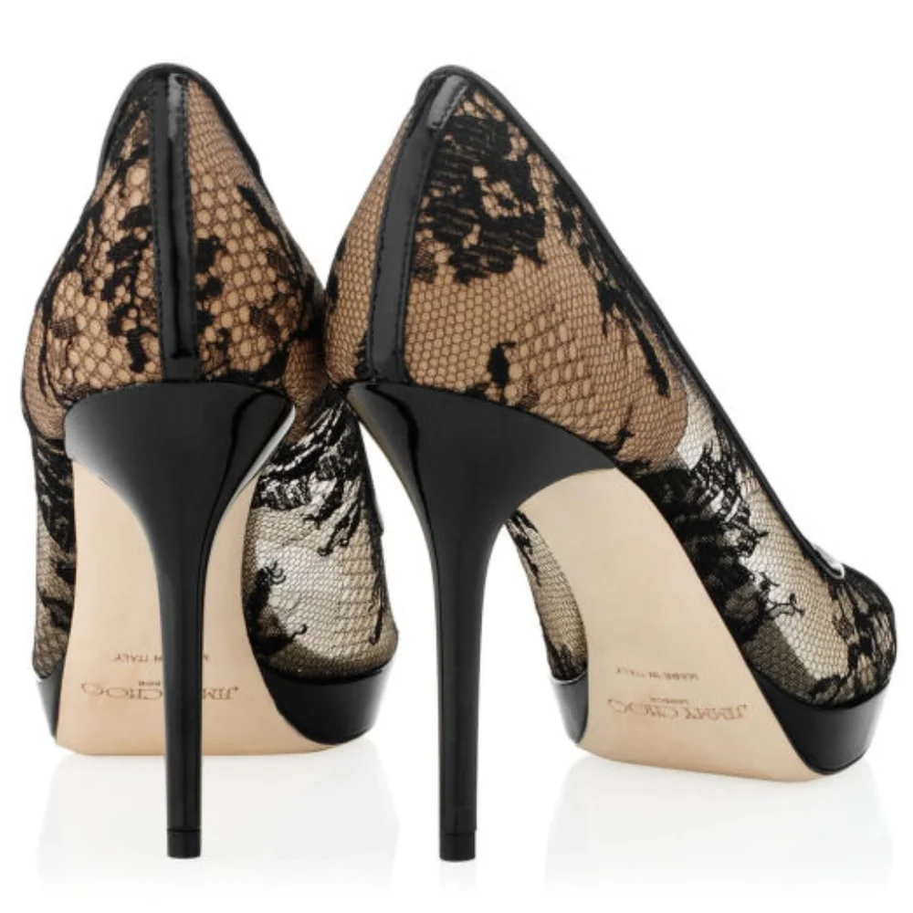 Jimmy Choo Black Luna Lace Platform Pumps Size  US9 NEW